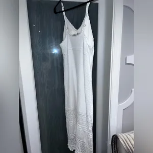 Freshman 1996 White Crochet Long Dress Adjustable Straps Fully Lined Size S thumbnail 4
