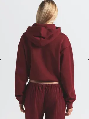 NEW SKIMS Cotton Fleece Pullover Hoodie Sweatshirt Merlot - Women XS $88 thumbnail 4