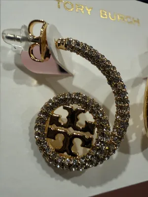Tory Burch | Gold Plated & Pave Crystal Spiral Logo Drop Earrings | Medium thumbnail 2