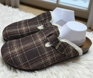 NWOT Fitory Plaid‎ Mule Slip Ons Cork Footbed Cozy Cabincore Holiday Women’s 12 thumbnail 1