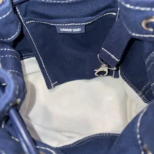 Lands’ End Navy Blue Canvas Daisy Drawstring Bucket Bag Shoulder Bag Crossbody thumbnail 5