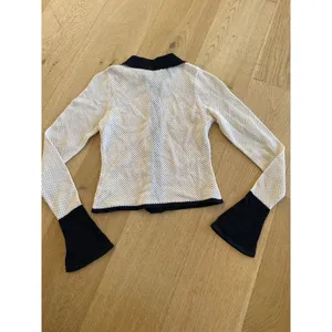 VRG GRL Perforated Knit Cardigan in Light Tan & Black thumbnail 5