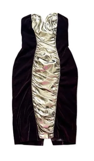 Climax by Karen Okada for David Howard VTG Gold Burgundy Velvet Strapless Dress thumbnail 1