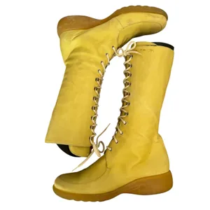 Vintage 1990s Bettye Muller Sedona Leather Lace Up Boots Italy Yellow Sz 7 thumbnail 3
