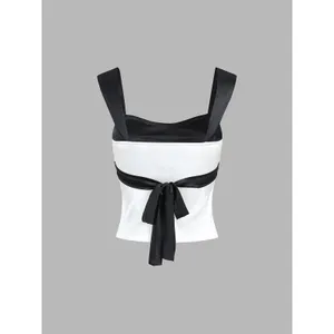 Commense Minimalist Casual Semi Sheer Two Tone Satin Tied Zippered Top NWT S thumbnail 4