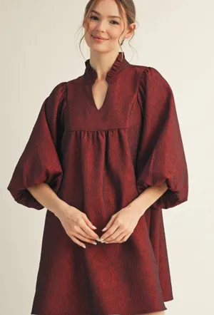 NWT Jodifl Women Size Small Solid Textured Fabric Puff Sleeve Babydoll Dress NEW thumbnail 1