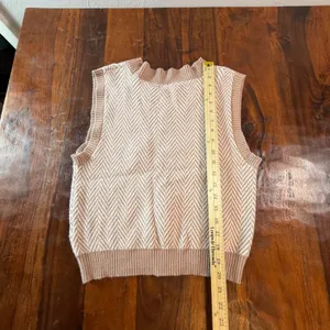 Sincerely Jules Tan Herringbone V-Neck Sweater Vest ST20130 Small thumbnail 6