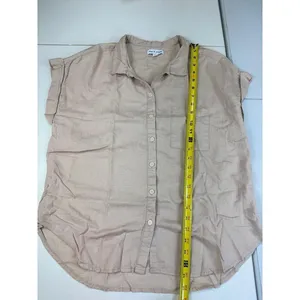 Alex & Jordan Womens‎ Linen Blend Short Sleeve Button Up Shirt Beige Oatmeal L thumbnail 3