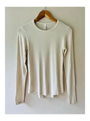 Lululemon Sz 6 Beige Pullover Ribbed Stretch Hold Tight Long-Sleeve Shirt thumbnail 2