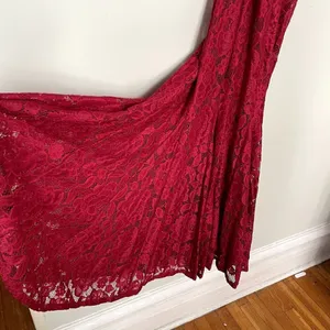 Lulu's vintage red lace dress bright‎ deep long train halter neckline size small thumbnail 3