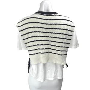 Zara Women's White Black Striped Overlay Short Sleeve Swaeter Vest Top Size M thumbnail 2