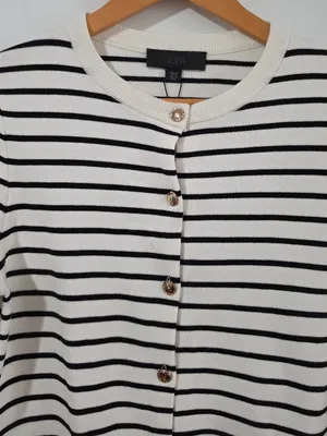 Zara Striped Knit Cardigan Long Sleeve - White/Black - Size S - 5755 thumbnail 3