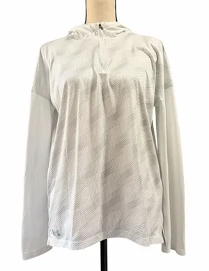 Under Armour Women's White Gray Loose Heatgear Hooded 1/4 Zip Longsleeve Sz L thumbnail 1