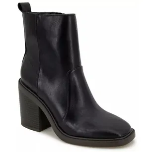 New Kensie Klinton Women's 9 Black Leather Side Zip Chunky Heel Square Toe Boots thumbnail 1