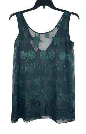 Victoria’s Secret Sheer Embroidered Tank Top S Teal Y2K Fairy Grunge Gold Label thumbnail 1