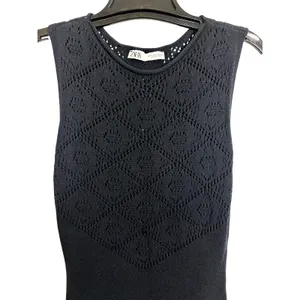 Zara Navy Blue Pointelle Knit Sleeveless Sweater Dress M Holiday Party Boho thumbnail 3