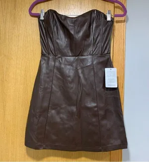 Astr The Label Brown Carmen Faux Leather Strapless Mini Dress - Size Small thumbnail 1