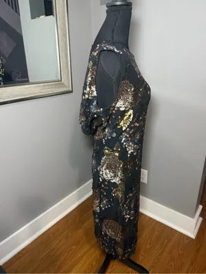 VTG Y2K Cache Floral Sequin Black Sparkle Sheath Cocktail Dress Medium. thumbnail 6