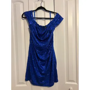Windsors Blue Sequin Off The‎ Shoulder Bodycon Mini Dress Ruched Party thumbnail 2