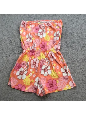 Forever 21 Floral Jumpsuit Romper S Pink Womens Strapless Sleeveless Pockets NWT thumbnail 2