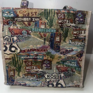 JADE Route 66 Tapestry Tote Bag- 12. x 12in.- Zipper Compartments Vintage thumbnail 3
