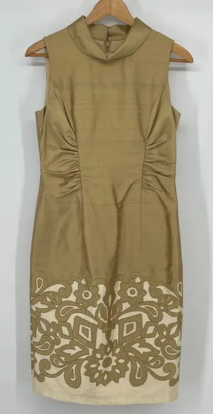 Kay Unger Raw Silk Embroidered Lace Style High‎ Neck Size 6 Cocktail Formal thumbnail 1