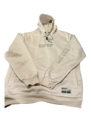 Reason Clothing Men’s Graphic Hoodie Cream Beige Streetwear Pullover Size s thumbnail 1