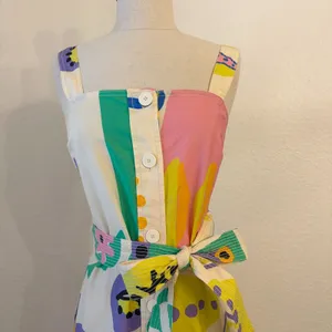 Zara Abstract Print Midi Dress XS Pop Art Belted Button‎ Front Colorful Resort thumbnail 3