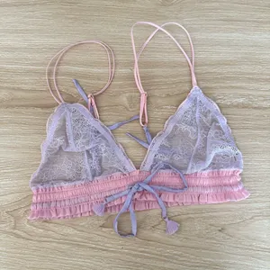 Free‎ People Small Gia Triangle Bralette Lavender Pink Floral Lace Coquette thumbnail 2