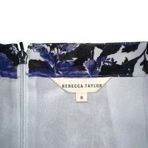 Rebecca Taylor Silk Tiered Blue and Black Ruffle Printed Midi Skirt 8 thumbnail 4