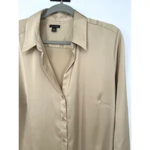 Ann Taylor Blouse Women‎ XXL Gold Satin Button Down Holiday Professional Office thumbnail 2