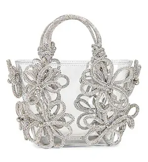 NWT cult gaia clear tote with silver floral beading thumbnail 1