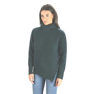 3.1 Phillip Lim Dark Green Wool Blend Turtleneck Fringe Sweater thumbnail 3