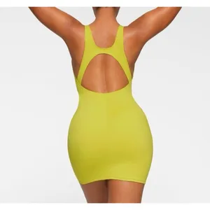 SKIMS 1 piece Cut Out Swim Tank Dress Citrus Coverup Yellow Green Medium NWT thumbnail 3
