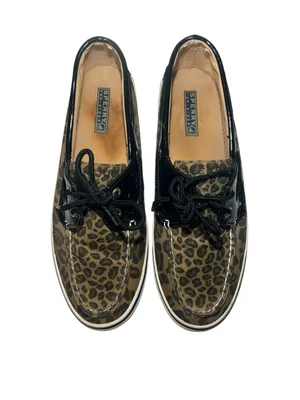 Sperry‎ Leopard Print Canvas Boat Shoes with Black Trim thumbnail 5