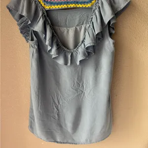 Women's Blue Ruffled Top Size M thumbnail 7