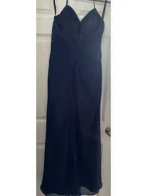 Gather & Gown Size 12 Navy Formal Gown Sweetheart Ruched Chiffon Wedding Guest thumbnail 8