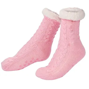 Sherpa Knit Pink Non Slip Slipper Socks One Size thumbnail 1