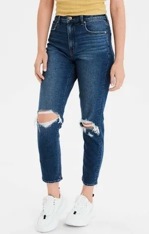 American Eagle High Rise Mom Jeans Distressed Stretch Blue Size 4 thumbnail 1
