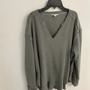 Entro Green Waffle Knit V Neck Long Sleeve M Top Shirt layer casual normcore thumbnail 3
