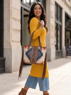 Western Aztec Tapestry‎ Concealed Tribal Carry Tote Bag Ivory thumbnail 2