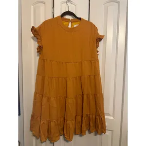 Yellow Tiered Ruffle Sleeve Dress Women's Babydoll Casual Sun Dress NWT Large‎ thumbnail 2