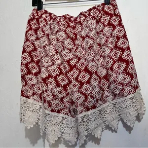 Solitaire Women's Red and White Lace Trim Shorts thumbnail 7