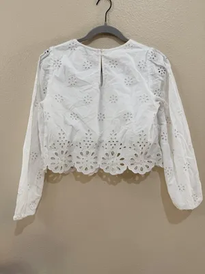 American Eagle Eyelet Blouse XS White 100% Cotton Embroidered Long Sleeve NWT thumbnail 3