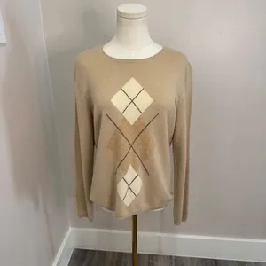 Charter Club Womens 100% Cashmere Argyle Sweater Crew Neck Medium thumbnail 2