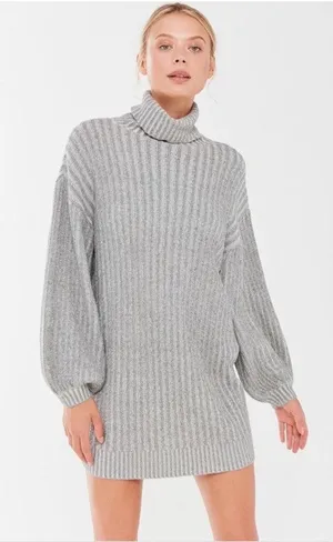 Urban Outfitters Cable Knit Light Gray Turtleneck Sweater Dress Fall Size Small thumbnail 1
