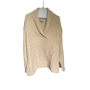 Zara Pullover Sweater Tan Size M Shawl Collar V Neck Winter Casual Work thumbnail 2