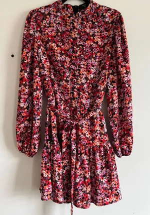 AX Paris Women’s Floral Long Sleeve Mini Dress Size‎ 14 Red Pink Ruffle Hem thumbnail 1