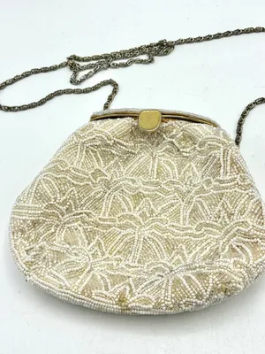 Carlo Fellini Clutch Purse Handbag White & Cream Beaded thumbnail 2