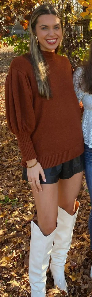 These Three Boutique Brown Puff Sleeve Sweater thumbnail 2
